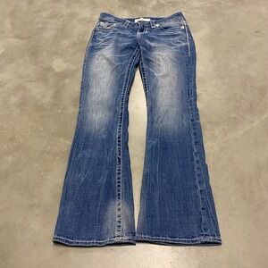 BIG STAR Jeans Women Size 27R Bootcut Blue Denim Distressed Embellished Pockets